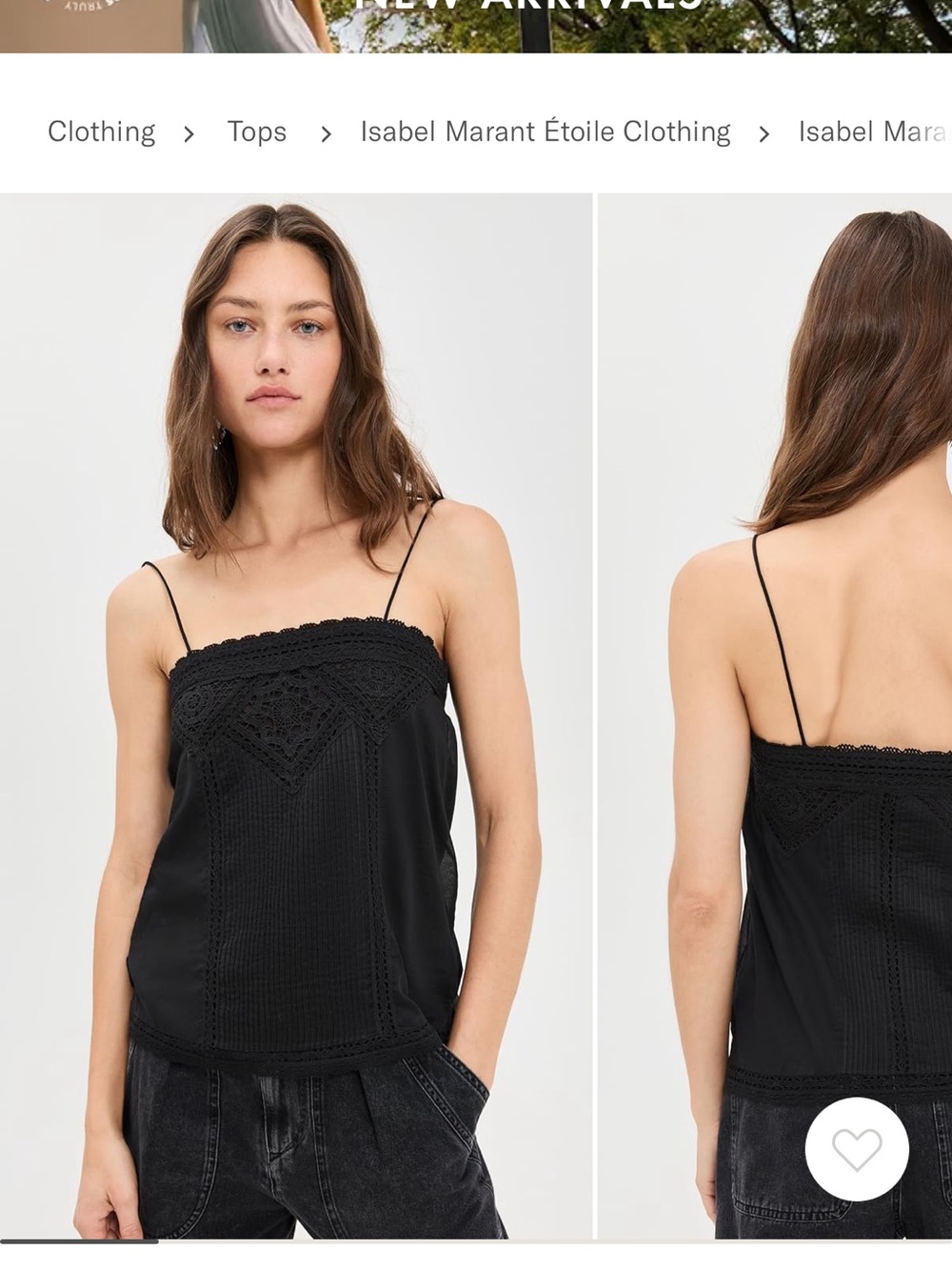 Isabel Marant Black Crochet-Trim Silk-Blend Cami Top- never worn